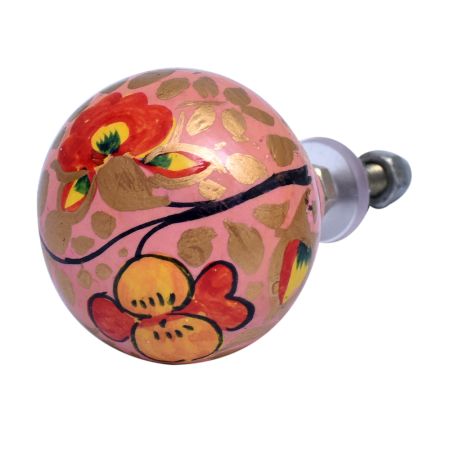 Pink Golden Floral Hand Pinted Indian Kashmiri Knobs